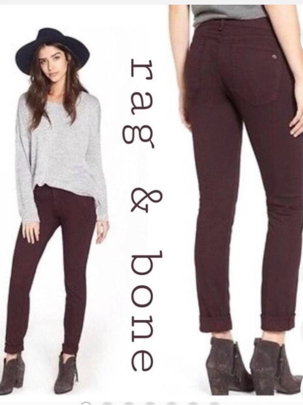 Rag & Bone Burgandy Skinny Jeans Size 26 Perfect For Fall
